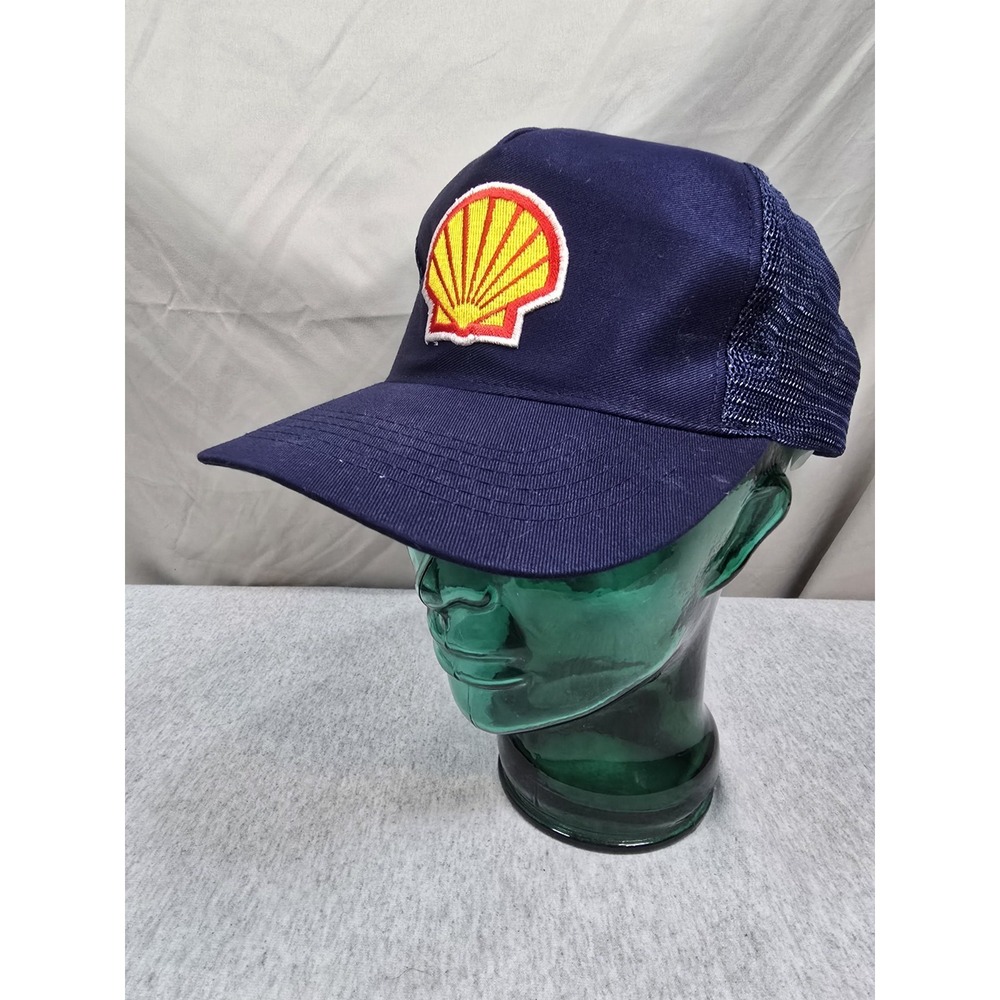 vintage navy blue Shell Oil trucker hat Patched Blue